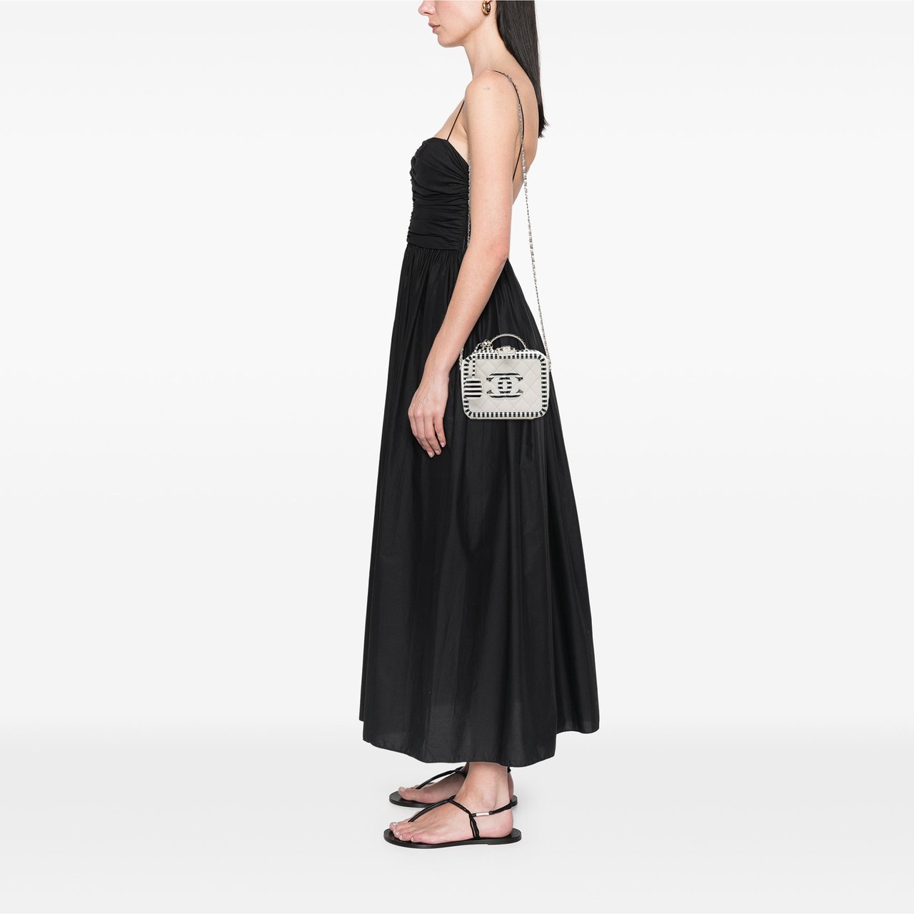 Chanel Small Caviar Striped CC Filigree Vanity Case Wit