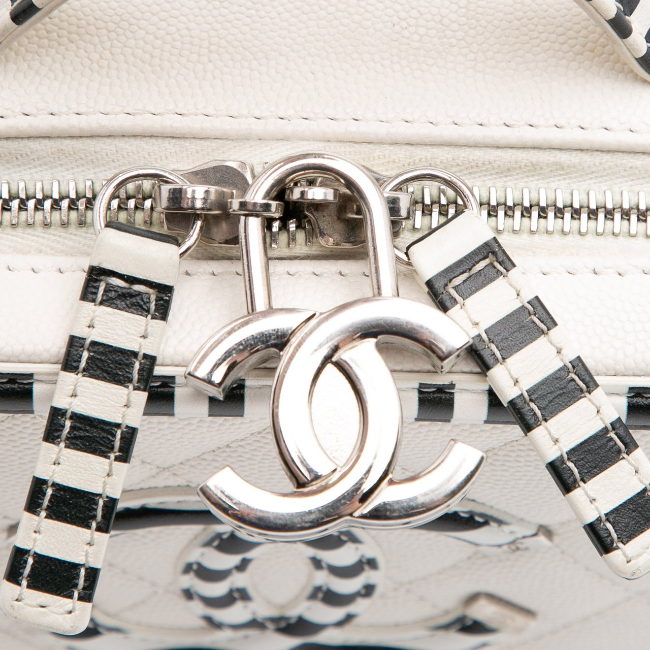 Chanel Small Caviar Striped CC Filigree Vanity Case Wit