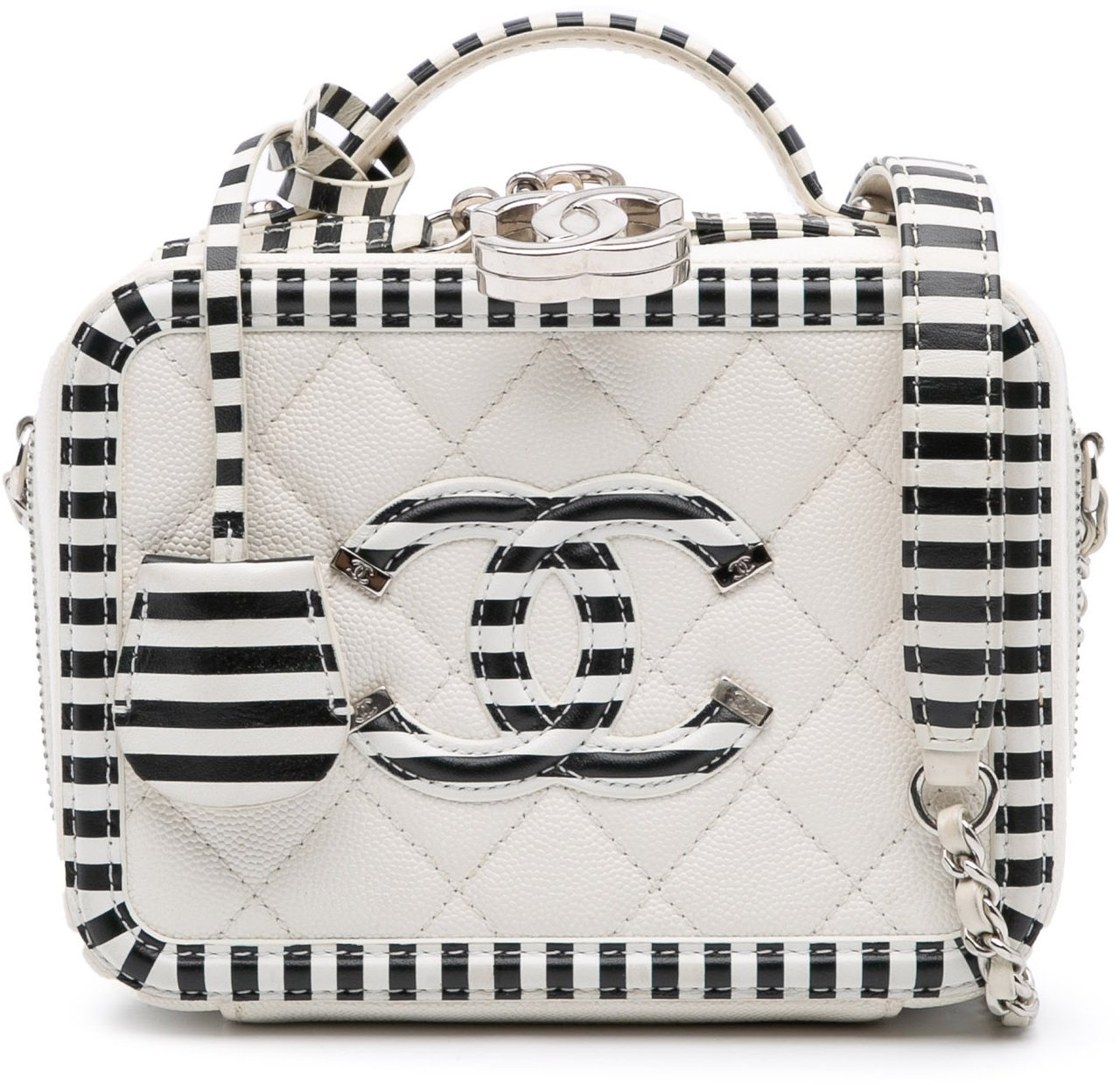 Chanel Small Caviar Striped CC Filigree Vanity Case Wit