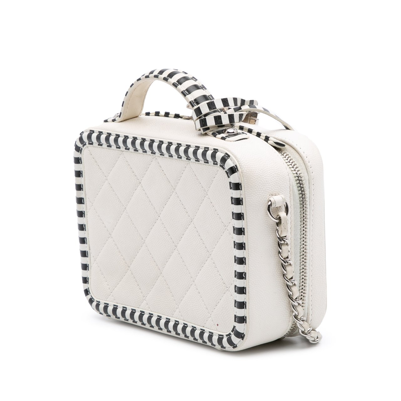 Chanel Small Caviar Striped CC Filigree Vanity Case Wit