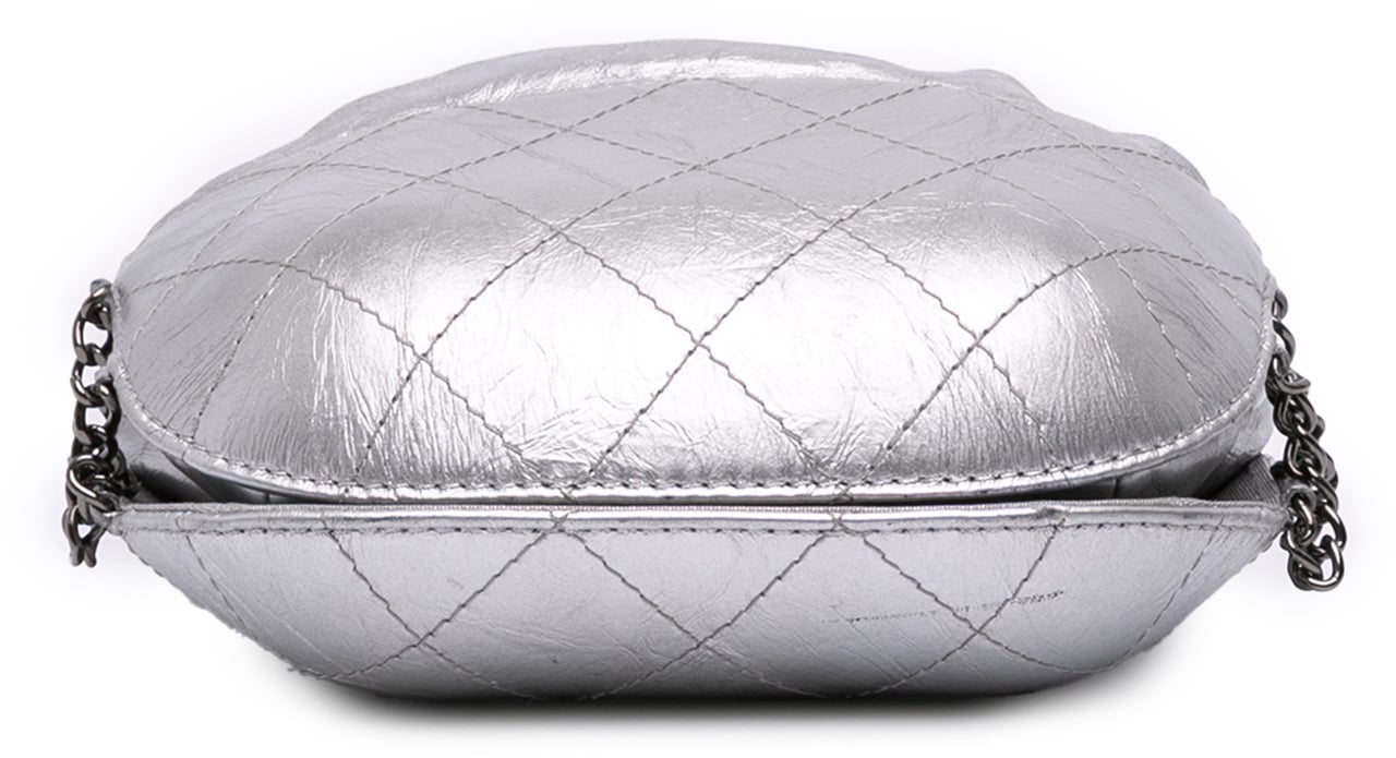 Chanel Small Quilted Metallic Aged Calfskin Gabrielle Bucket Bag Zilver