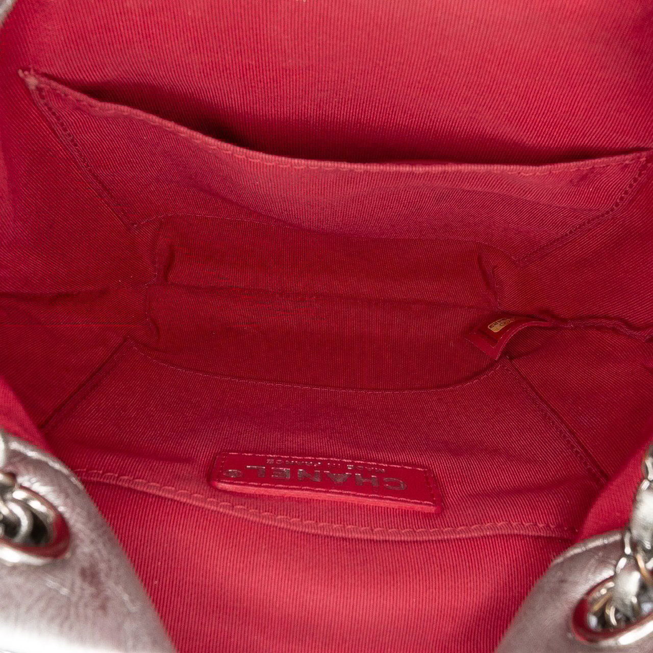 Chanel Small Quilted Metallic Aged Calfskin Gabrielle Bucket Bag Zilver