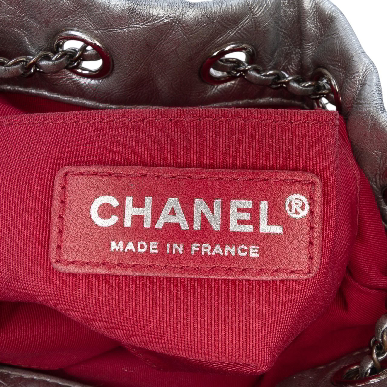 Chanel Small Quilted Metallic Aged Calfskin Gabrielle Bucket Bag Zilver