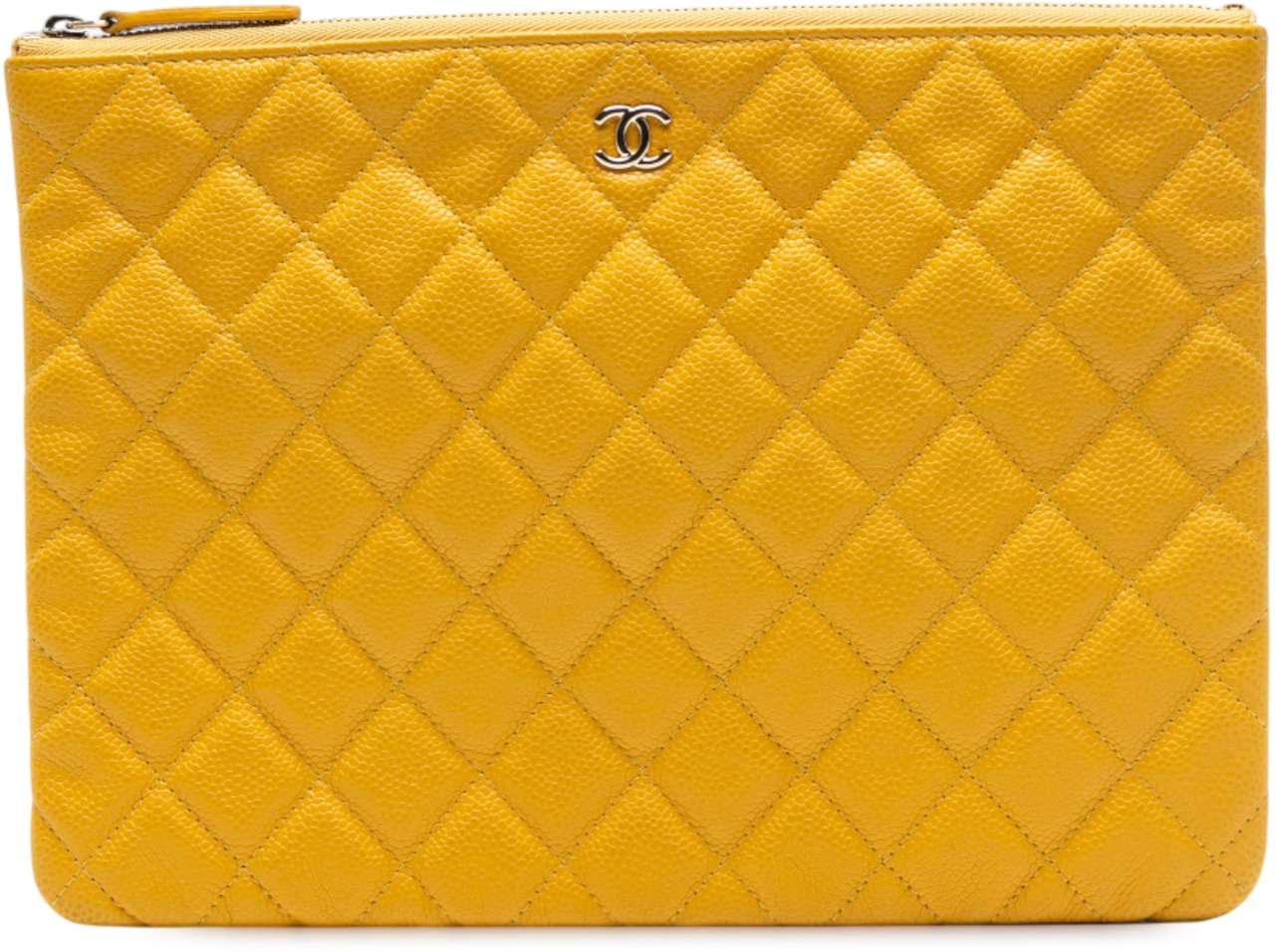 Chanel Medium Quilted Caviar O Case Clutch Geel