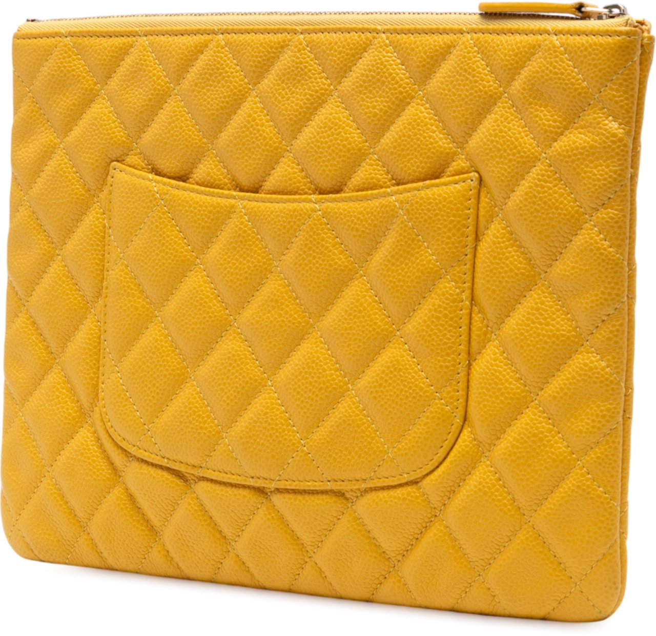 Chanel Medium Quilted Caviar O Case Clutch Geel