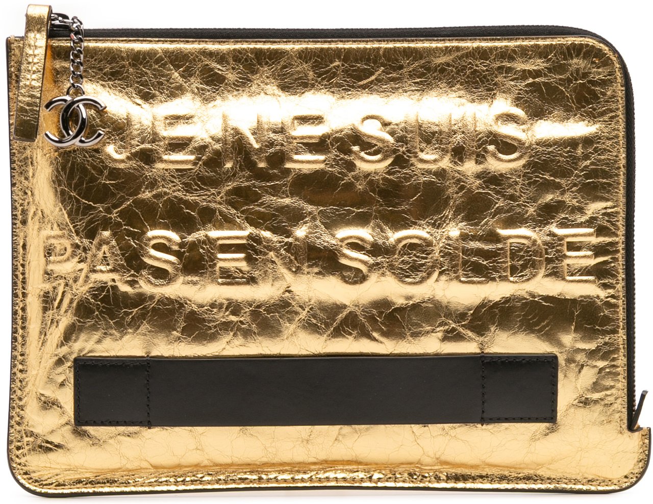 Chanel Metallic Lambskin Je Ne Suis Pas En Solde Clutch Goud