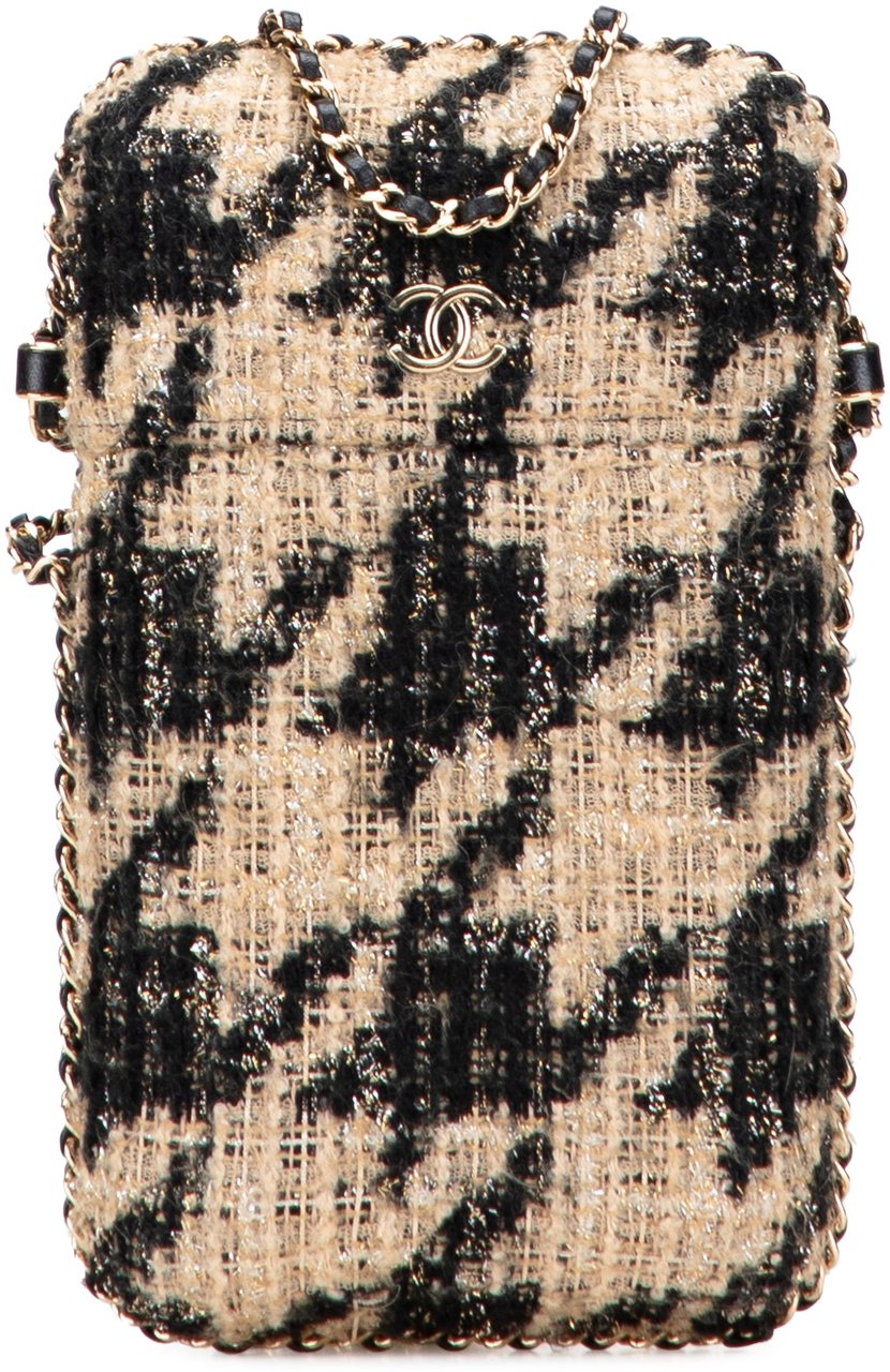Chanel Tweed Chain Around Phone Holder Bruin