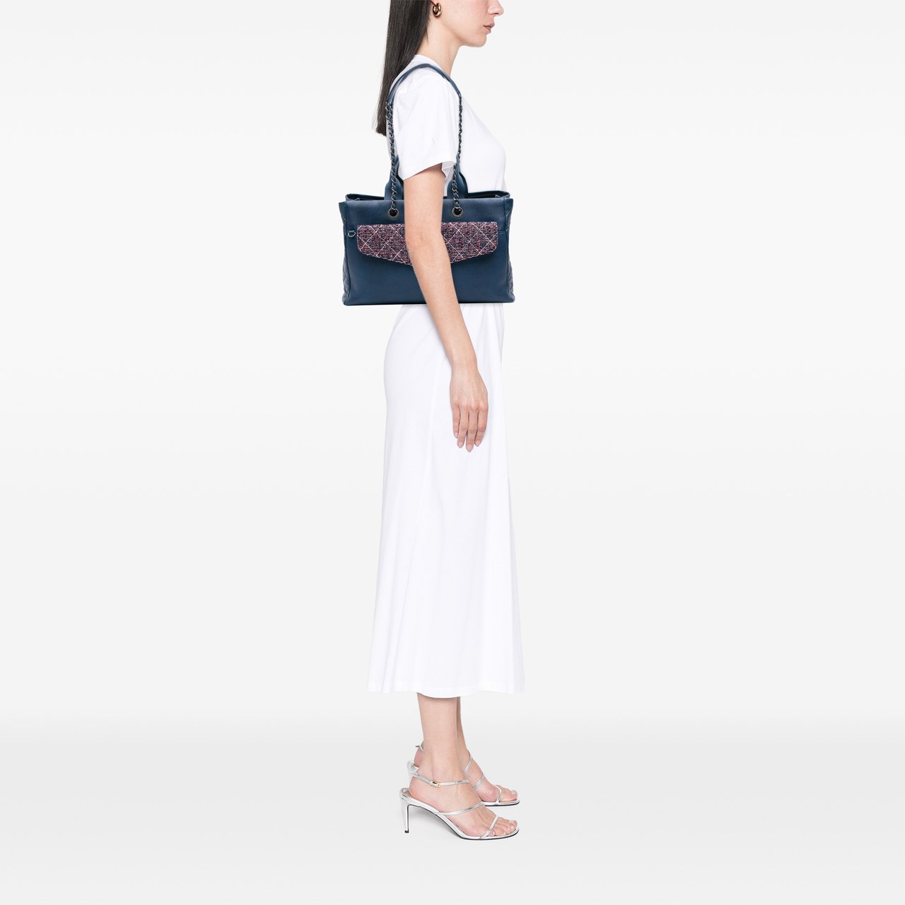 Chanel Large Caviar and Tweed Coco Break Shopping Tote Blauw