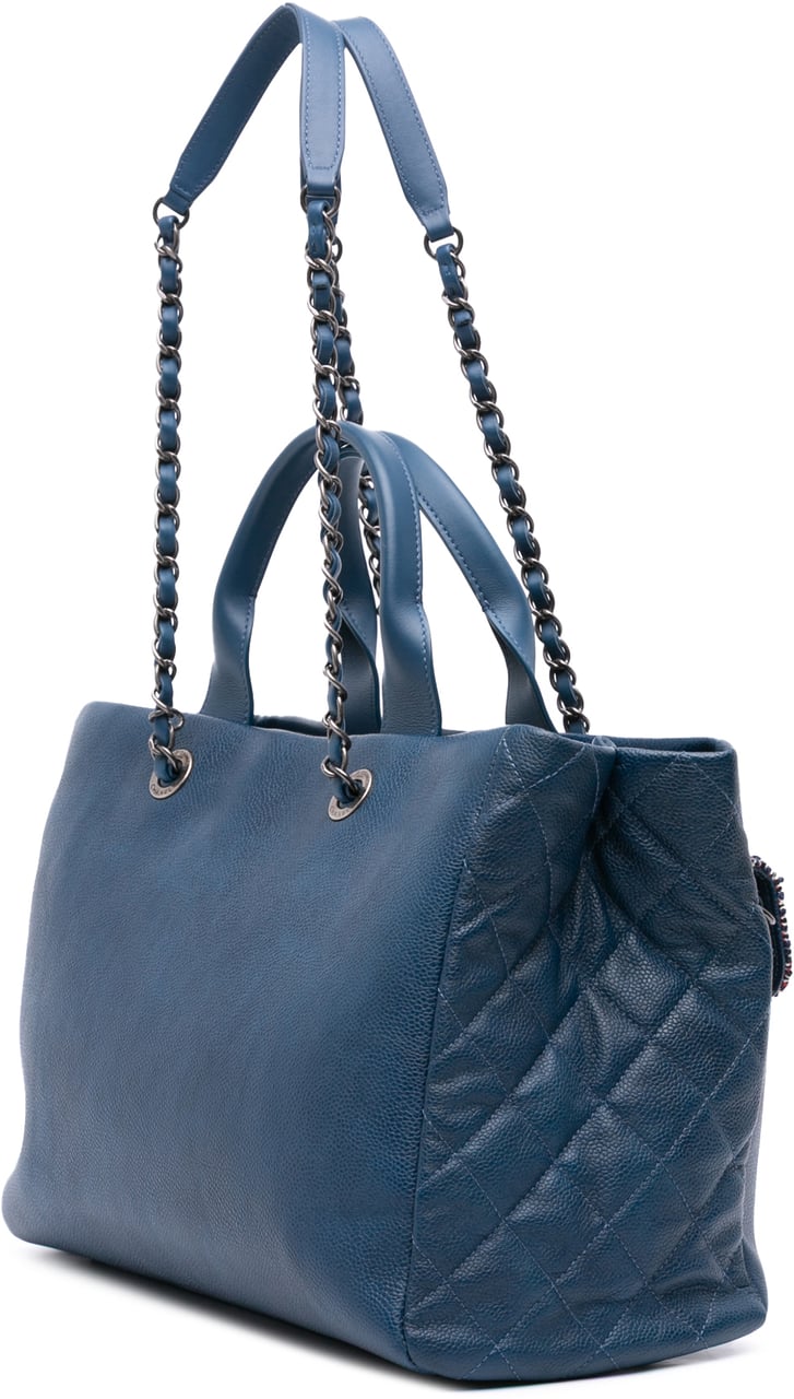 Chanel Large Caviar and Tweed Coco Break Shopping Tote Blauw