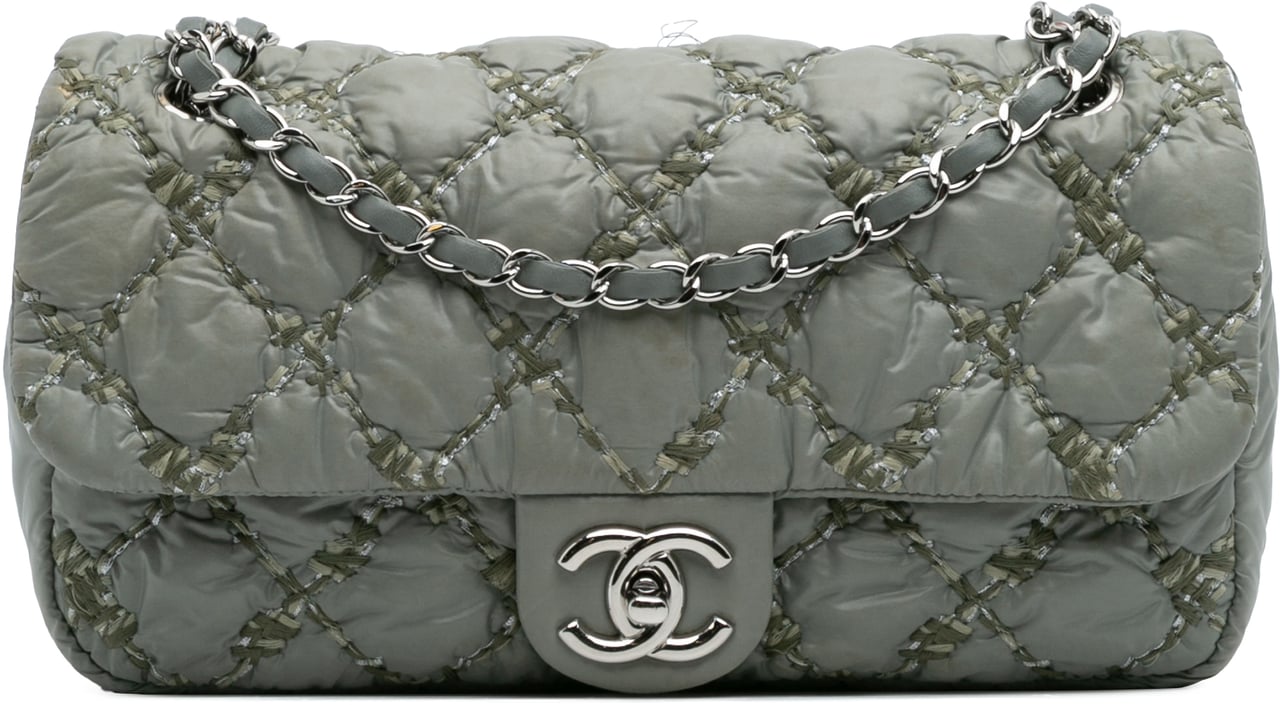 Chanel Paris-Byzance Nylon Tweed On Stitch Bubble Accordion Flap Grijs