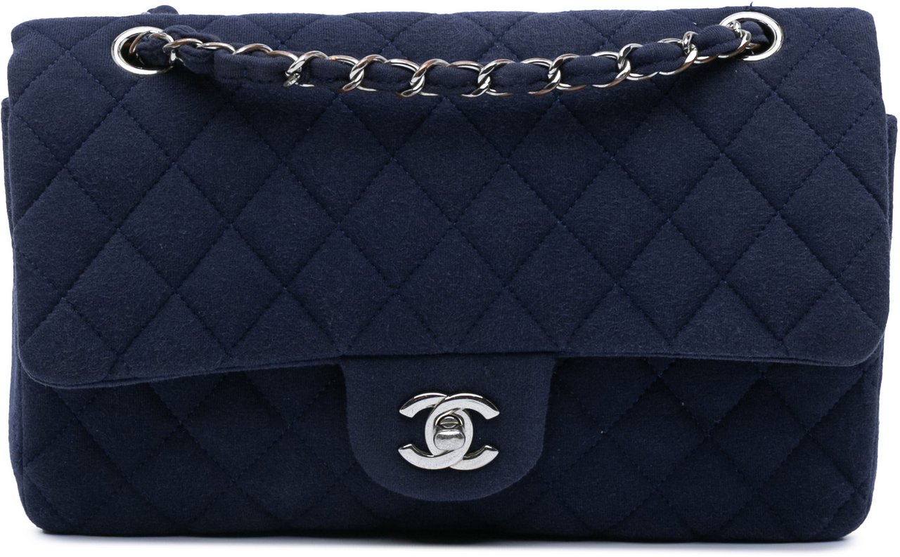 Chanel Medium Classic Jersey Double Flap Blauw