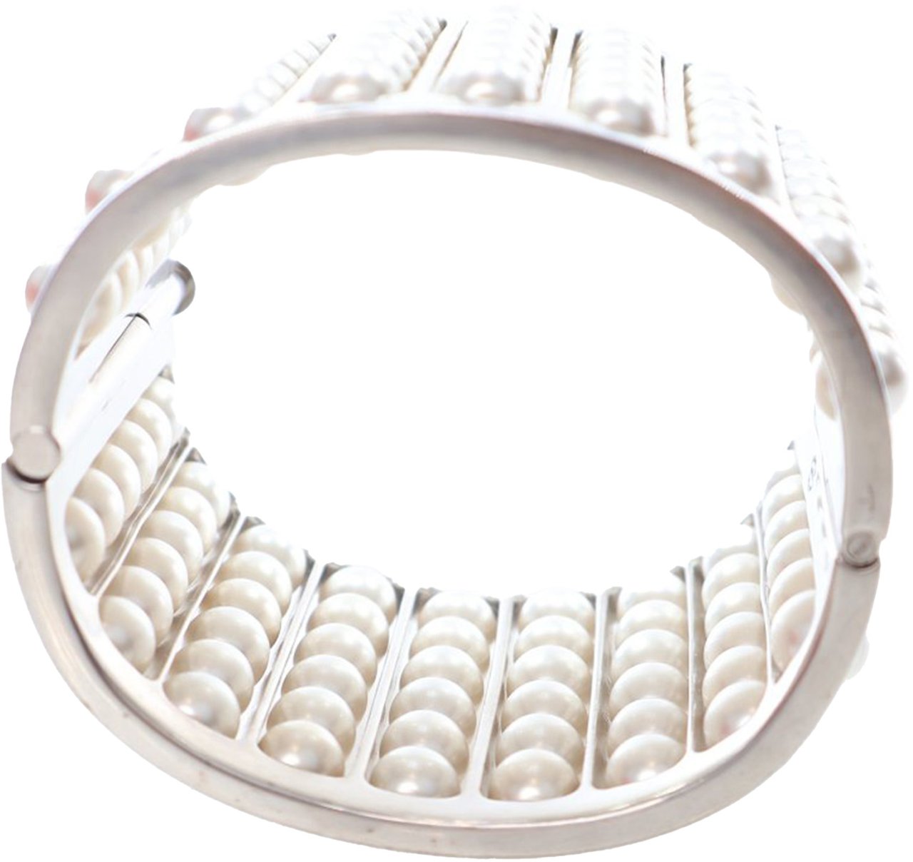 Chanel Silver Plated Wide Pearl Cuff Bracelet Zilver