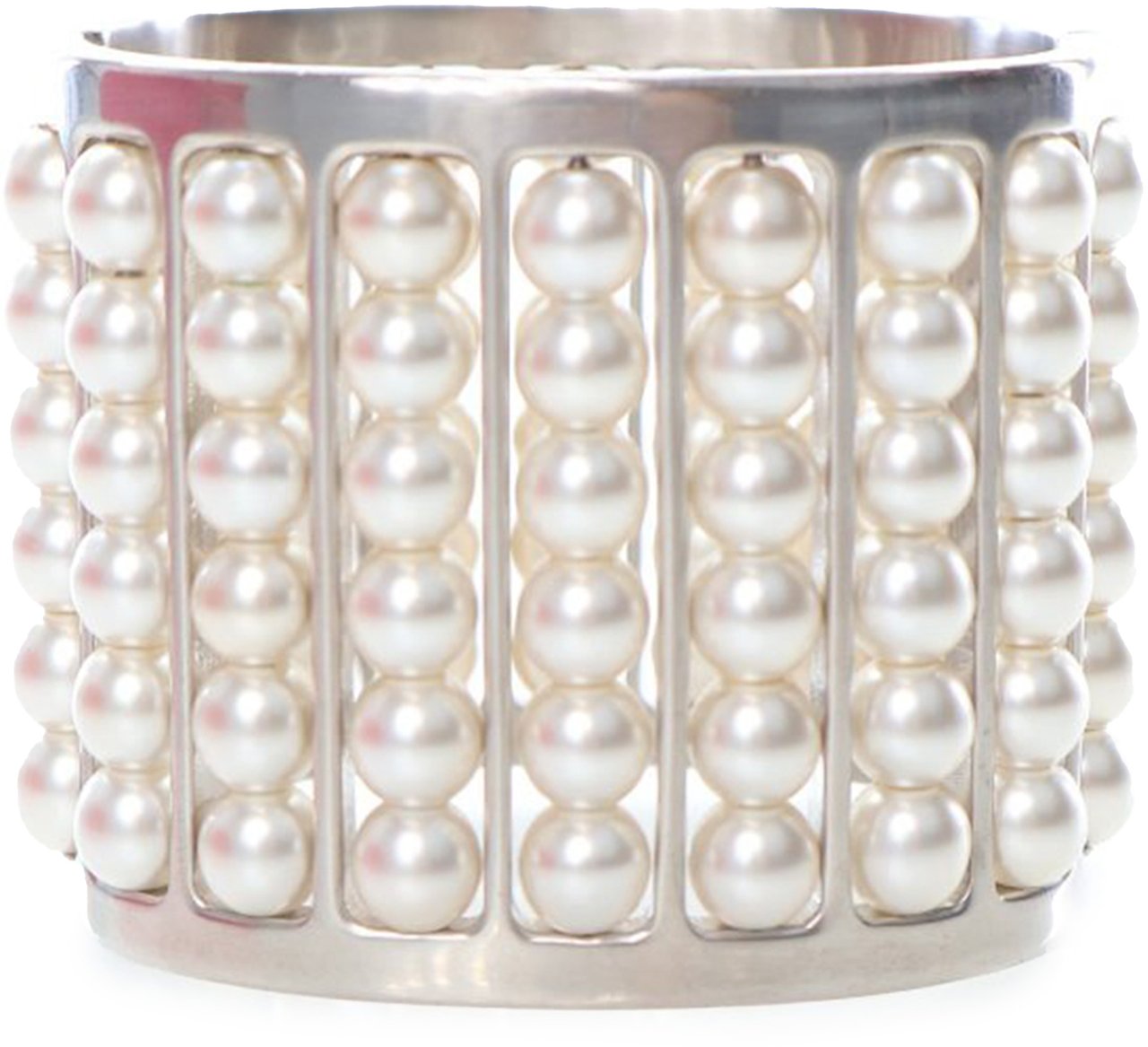 Chanel Silver Plated Wide Pearl Cuff Bracelet Zilver
