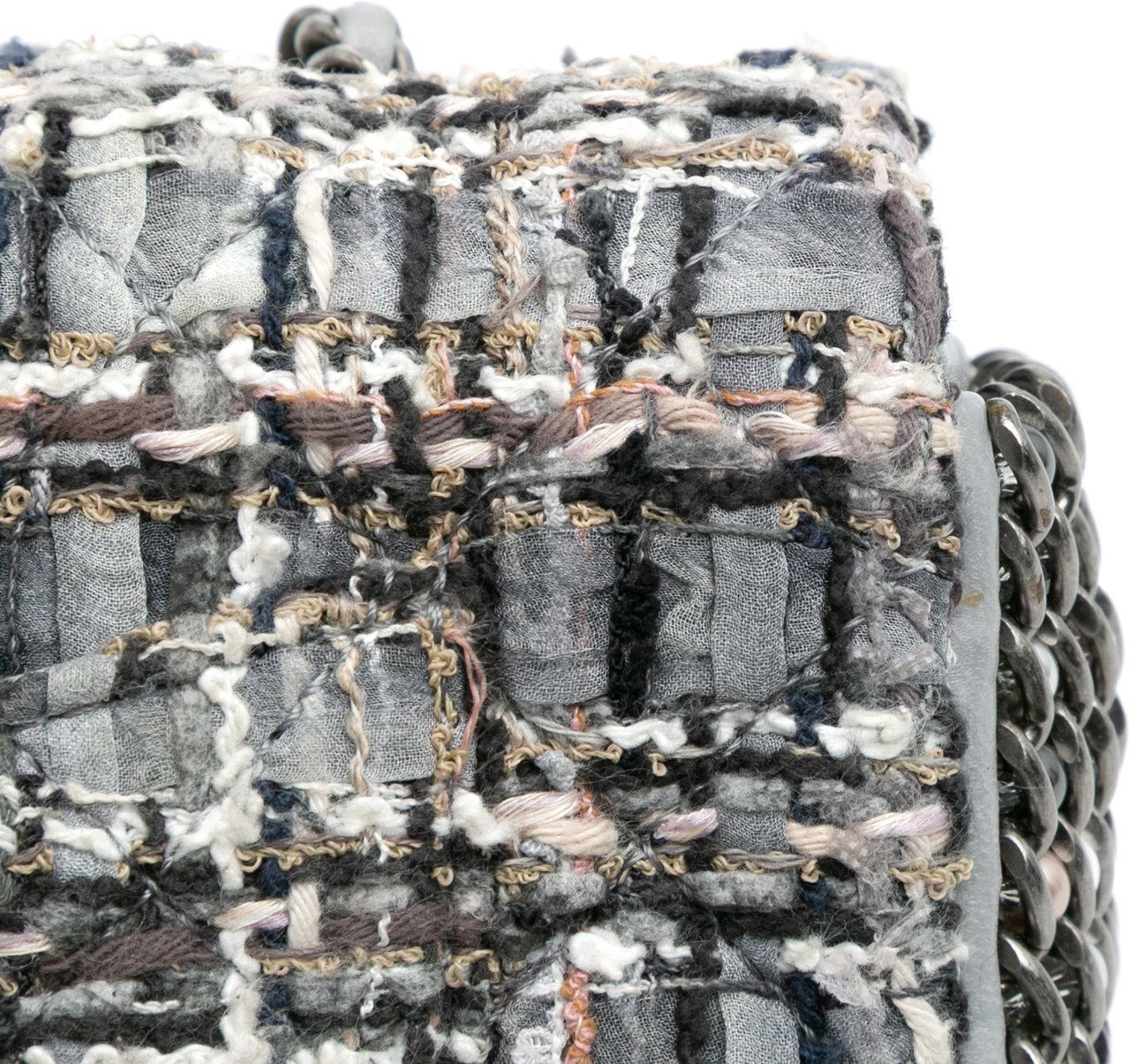 Chanel Mini Quilted Tweed River of Pearls Flap Grijs