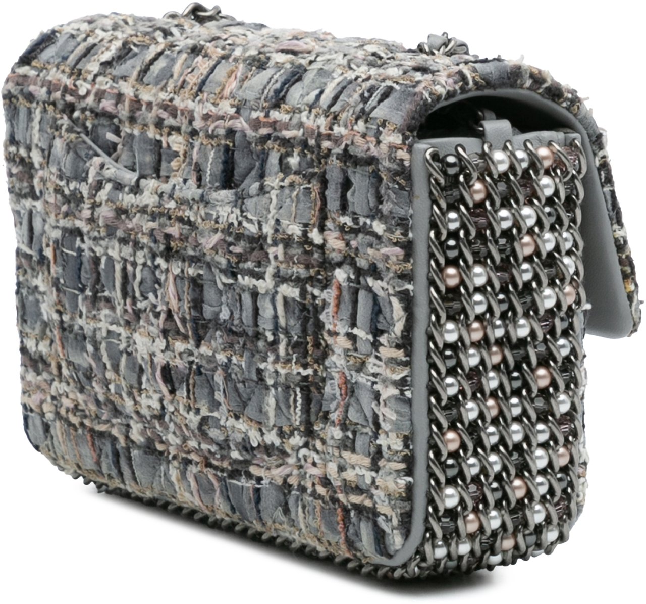 Chanel Mini Quilted Tweed River of Pearls Flap Grijs