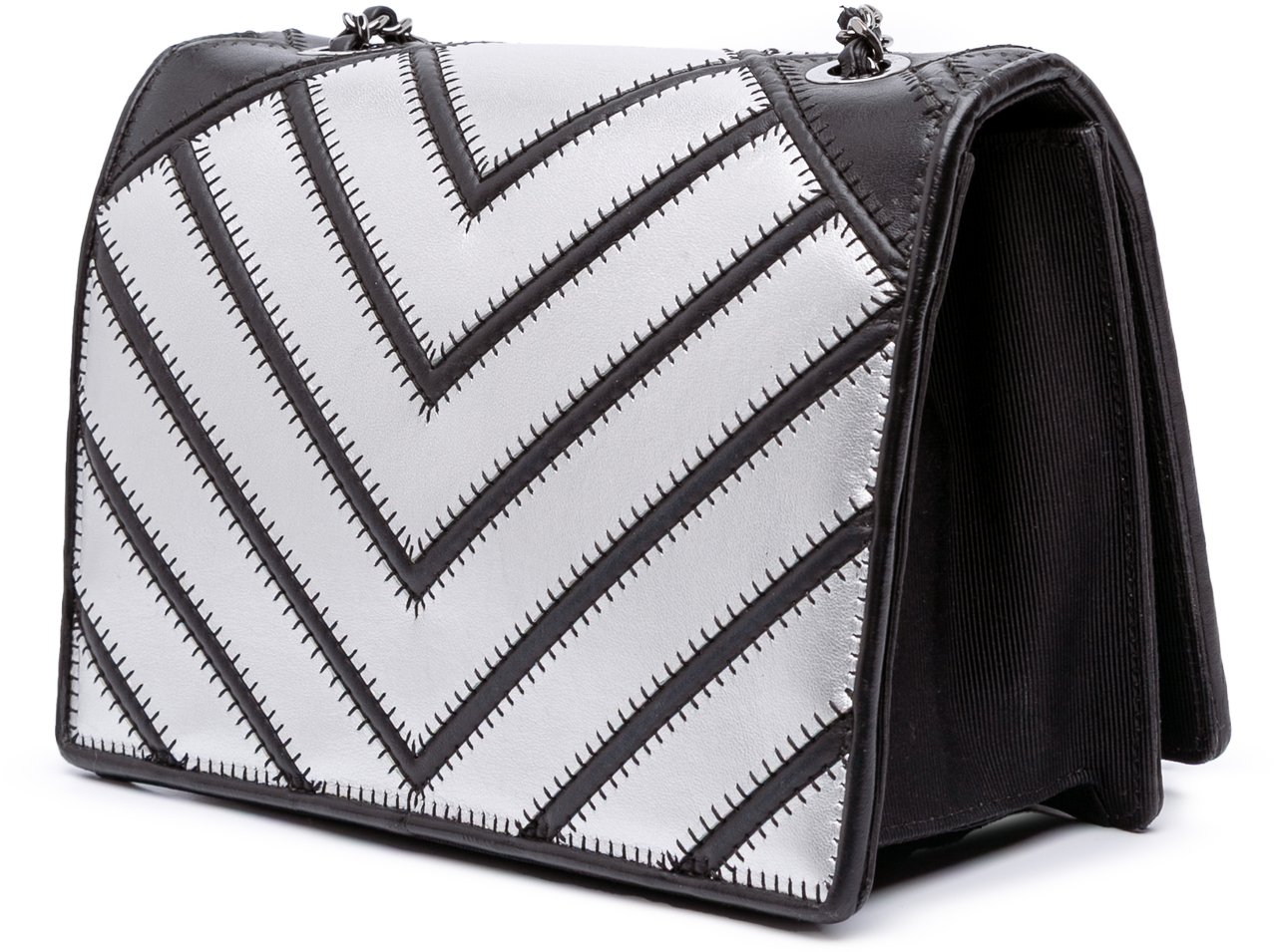 Chanel Small Chevron Lambskin Couture Flap Zilver