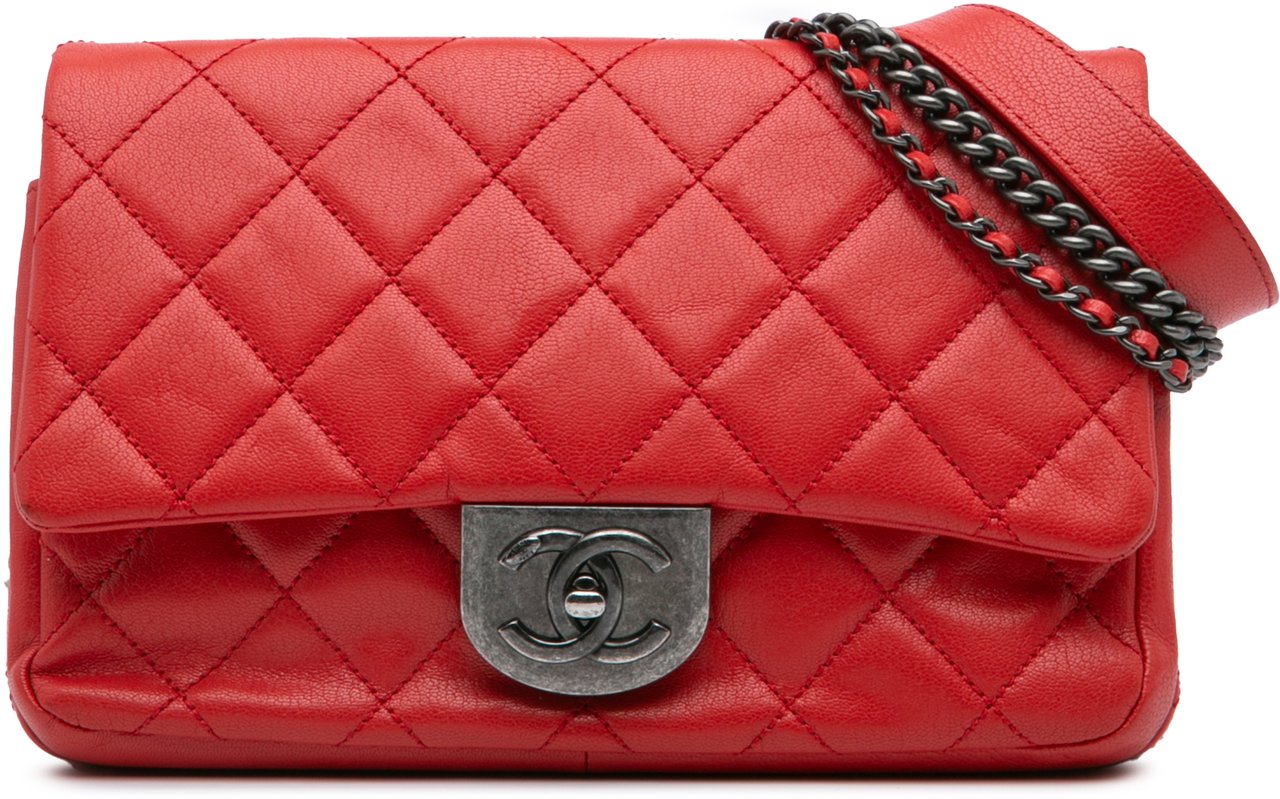 Chanel Small Quilted Goatskin Double Carry Waist Chain Flap Rood