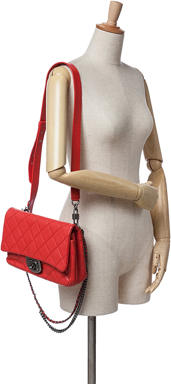 Chanel Small Quilted Goatskin Double Carry Waist Chain Flap Rood