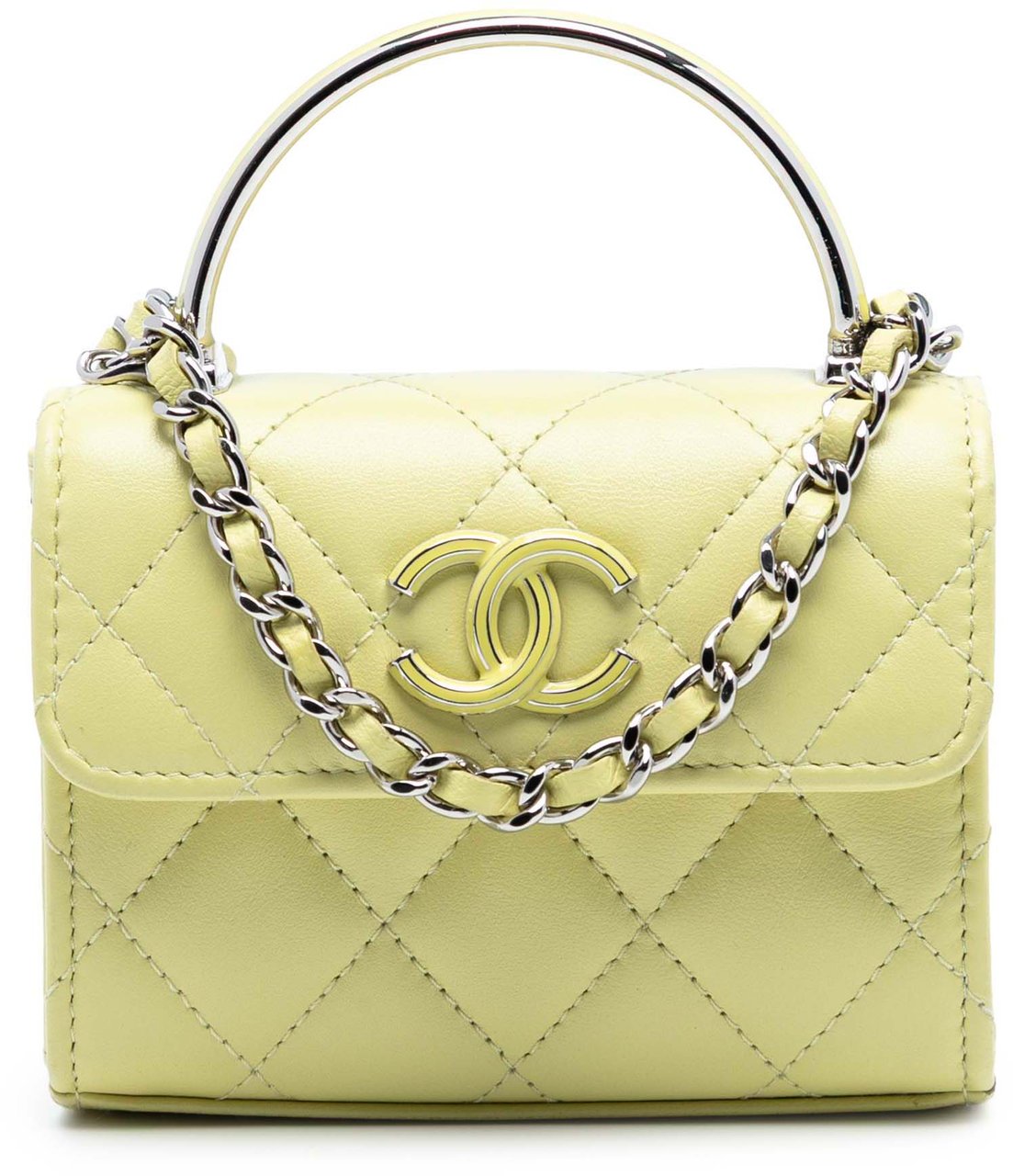 Chanel Mini Quilted Lambskin Chain Top Handle Bag Geel