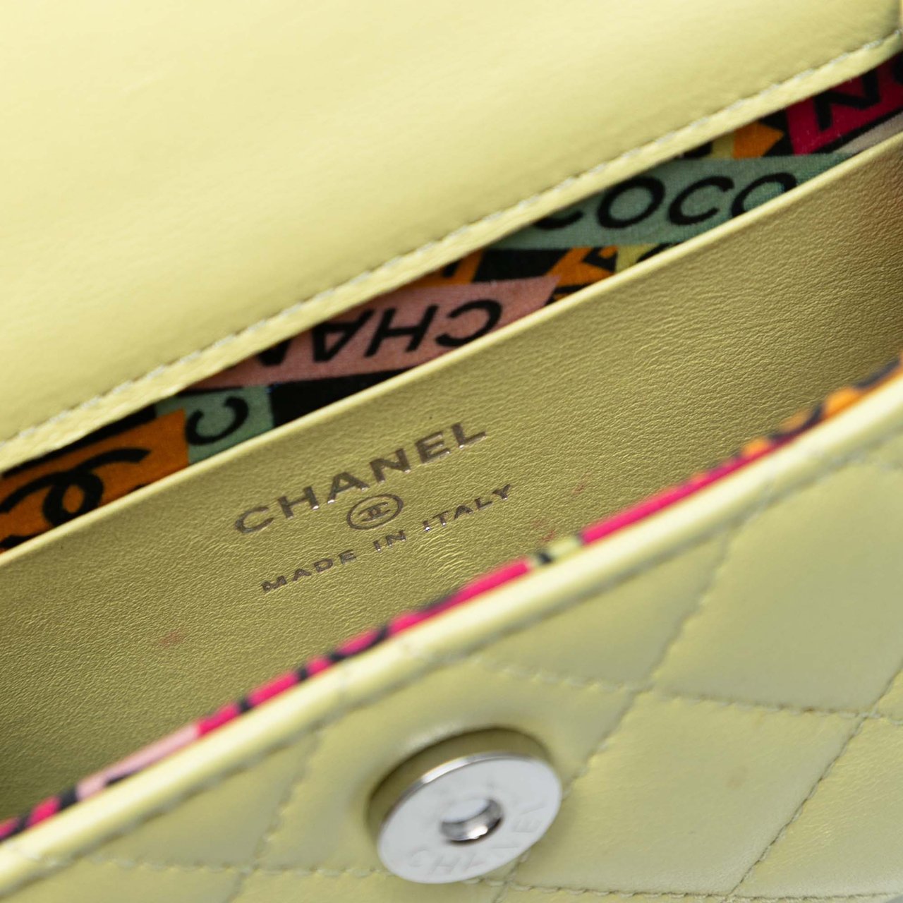 Chanel Mini Quilted Lambskin Chain Top Handle Bag Geel