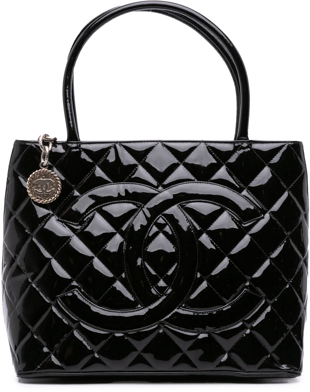 Chanel Patent Medallion Tote Zwart