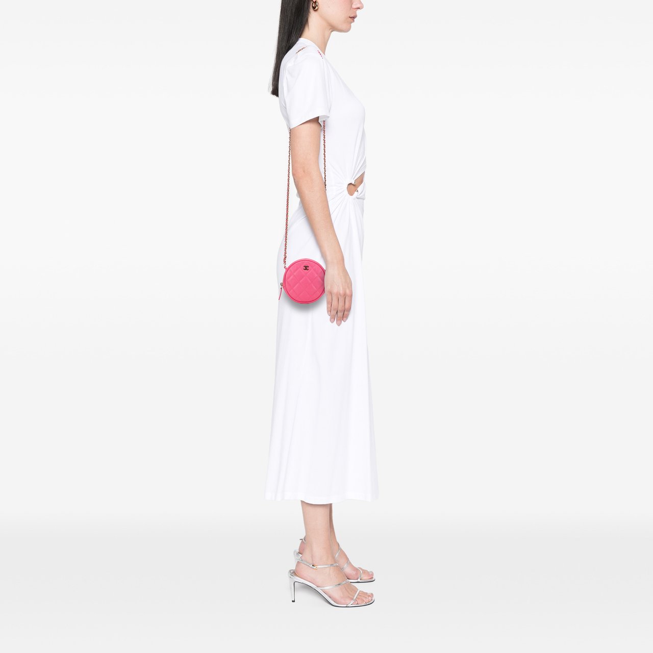 Chanel CC Quilted Caviar Round Clutch With Chain Roze