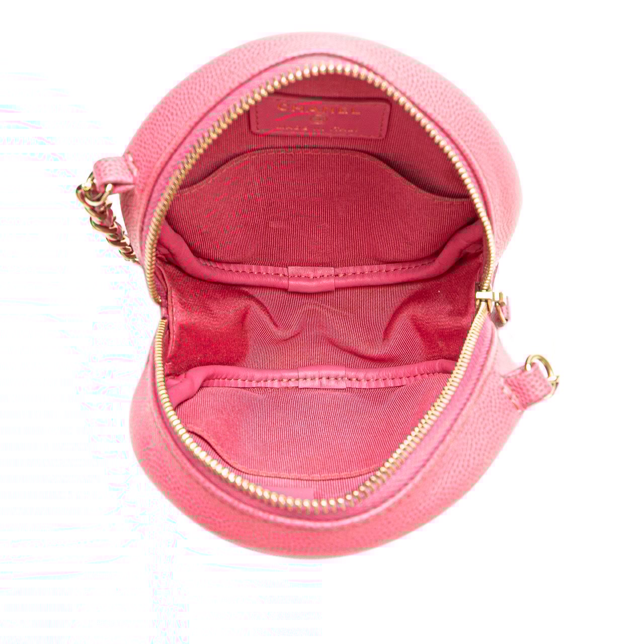 Chanel CC Quilted Caviar Round Clutch With Chain Roze