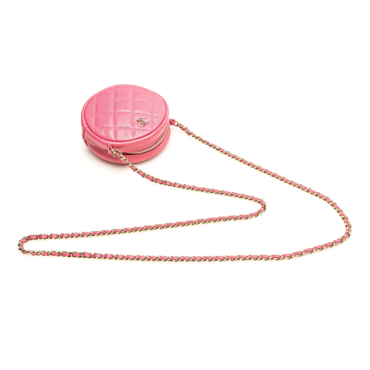 Chanel CC Quilted Caviar Round Clutch With Chain Roze