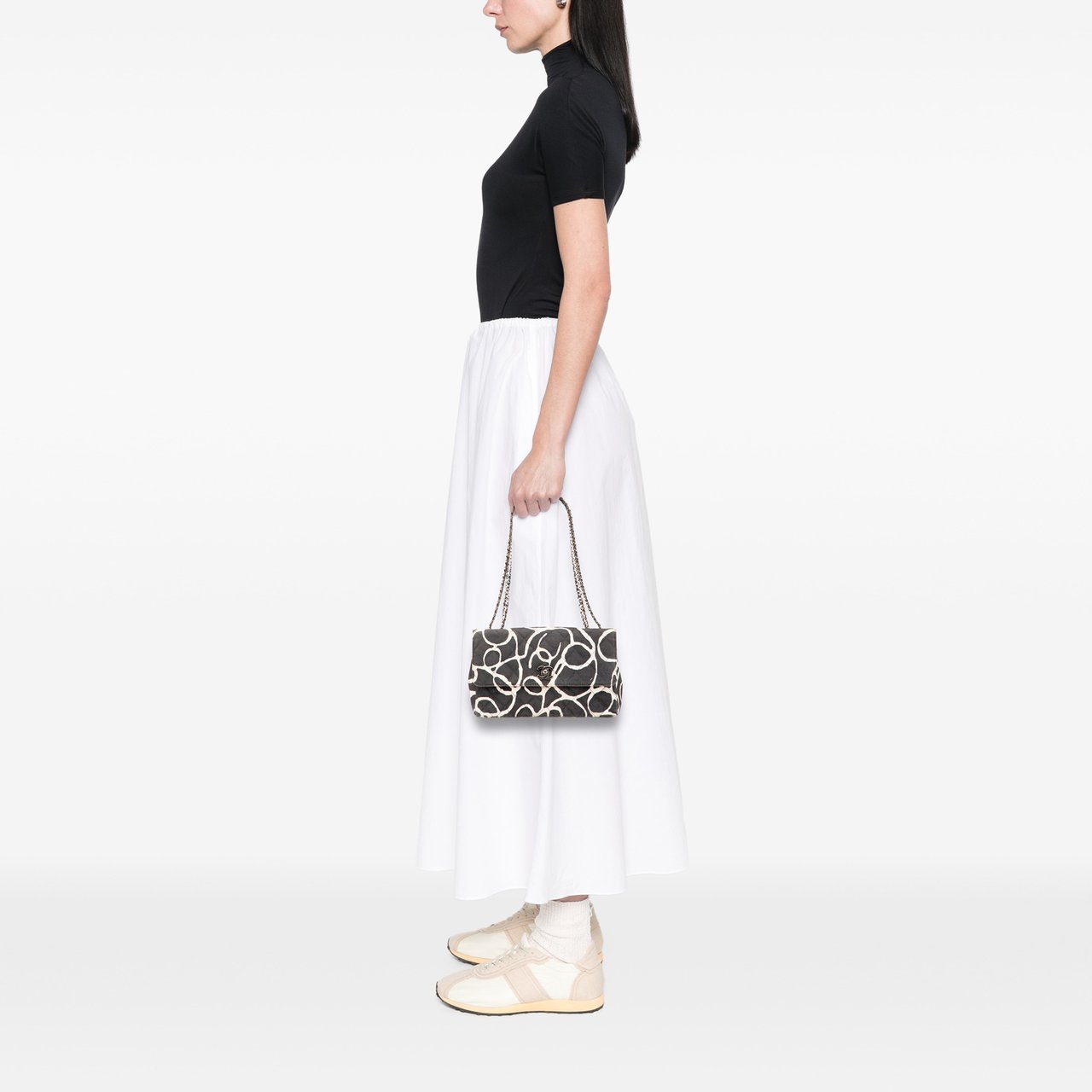 Chanel Medium CC Quilted Printed Canvas Single Flap Zwart
