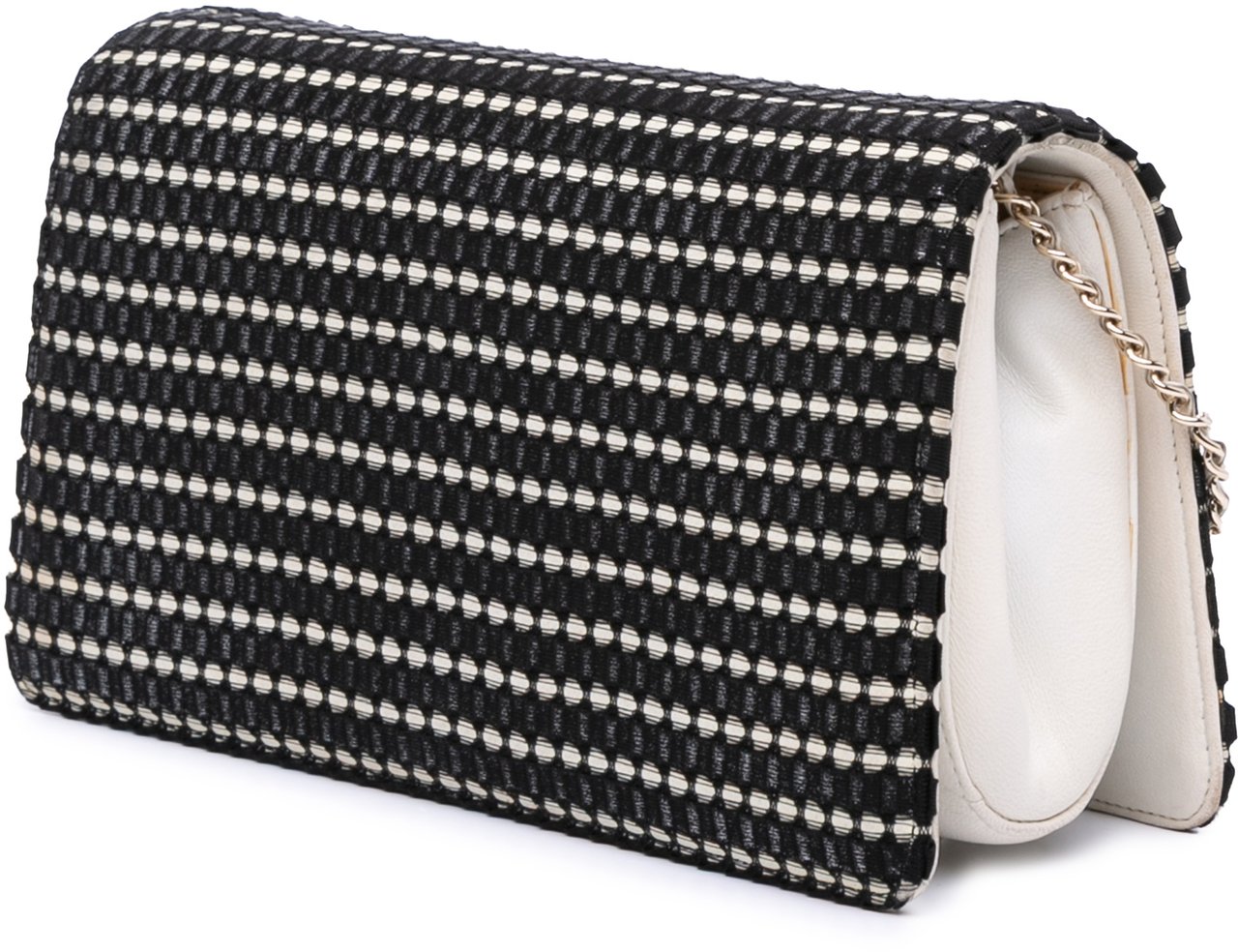 Chanel CC Bicolor Woven Lambskin Crystal Pearl Flap Zwart