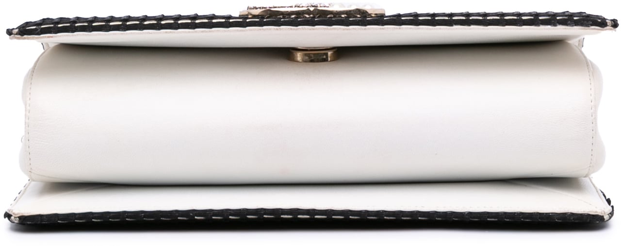 Chanel CC Bicolor Woven Lambskin Crystal Pearl Flap Zwart