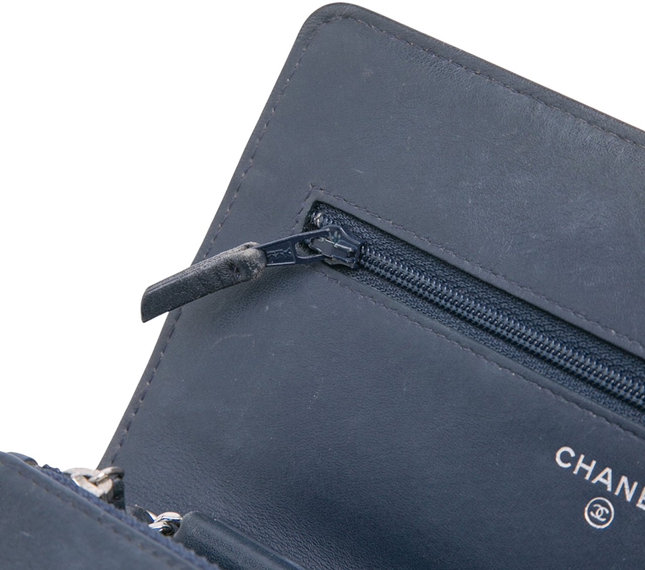 Chanel CC Square Stitched Calfskin Wallet on Chain Blauw