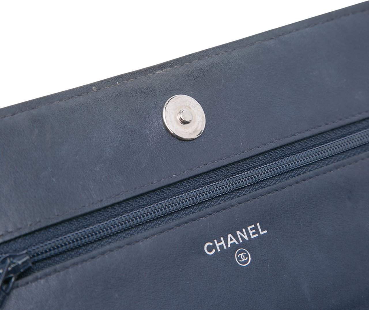 Chanel CC Square Stitched Calfskin Wallet on Chain Blauw