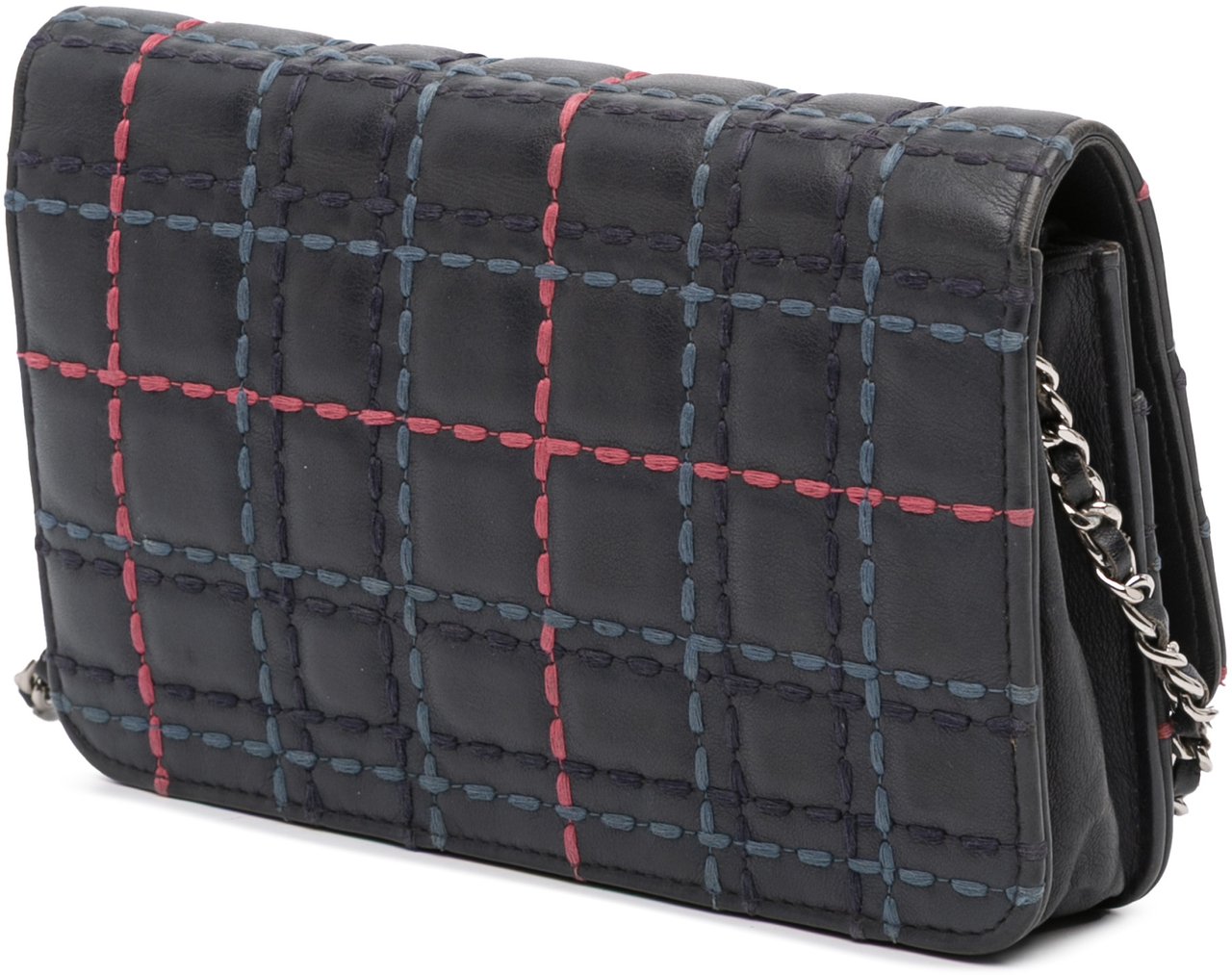 Chanel CC Square Stitched Calfskin Wallet on Chain Blauw