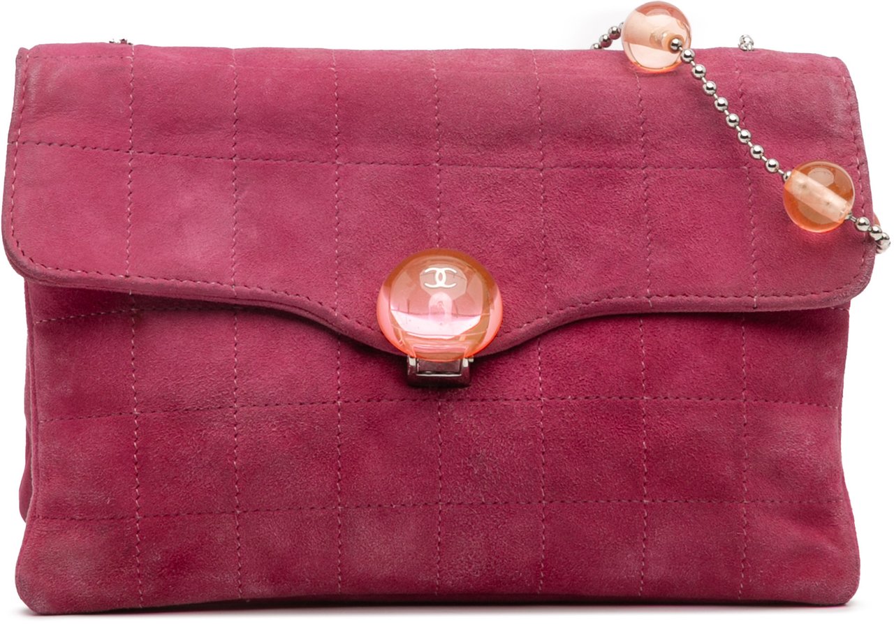 Chanel CC Choco Bar Suede Beaded Chain Flap Roze