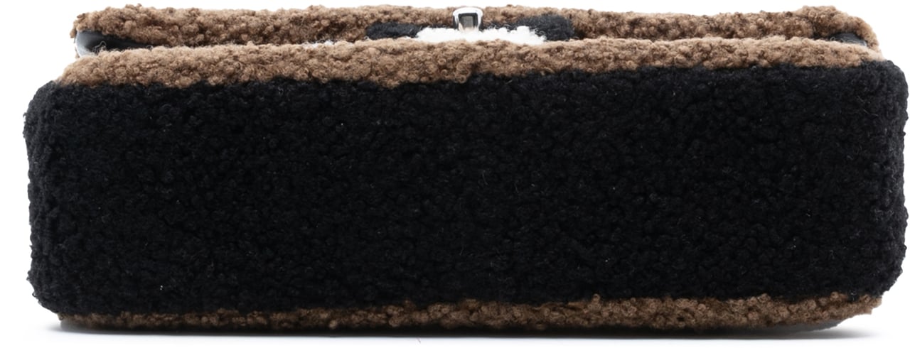 Chanel Medium Classic Tricolor Shearling Double Flap Zwart