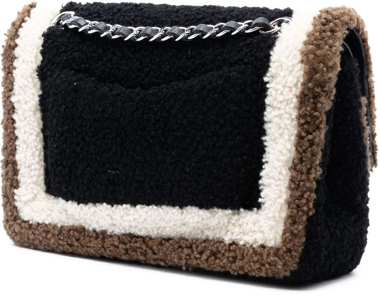 Chanel Medium Classic Tricolor Shearling Double Flap Zwart