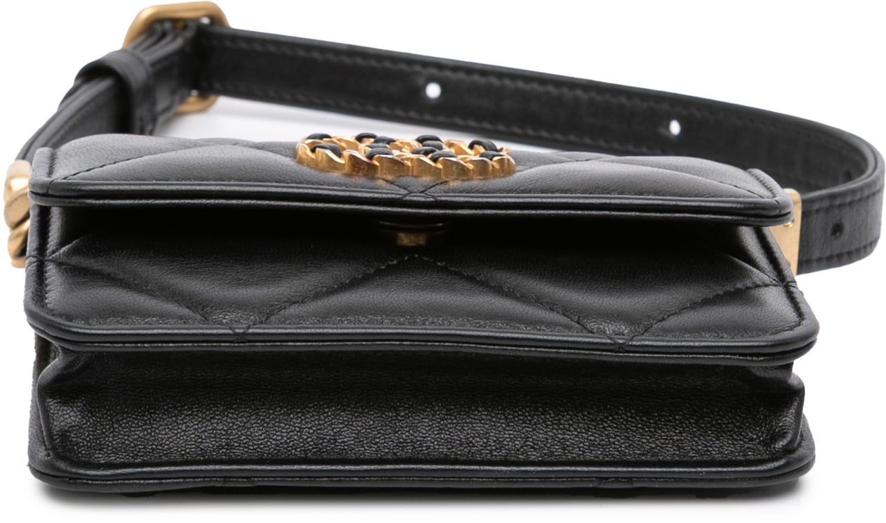 Chanel Quilted Lambskin 19 Flap Coin Purse With Chain Zwart