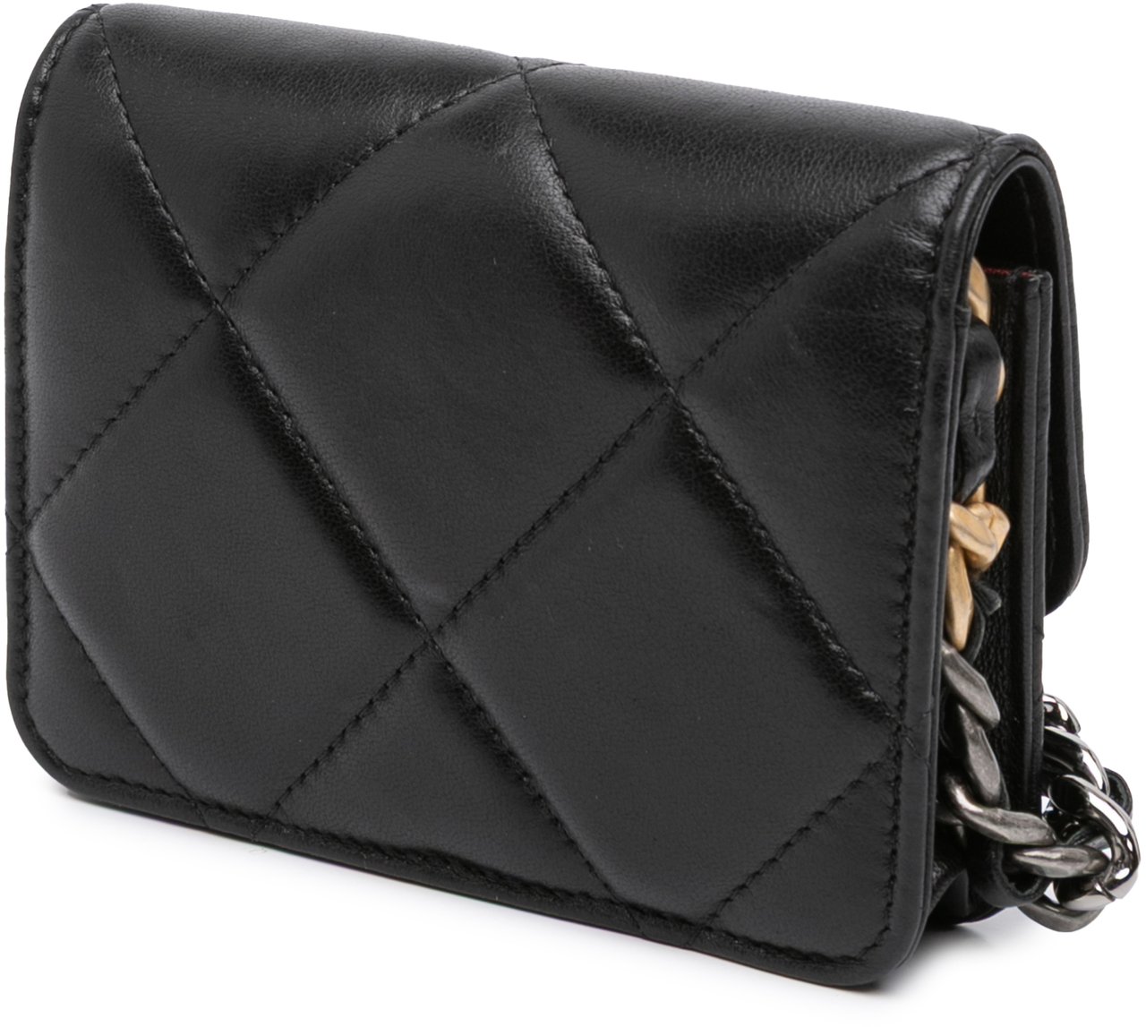 Chanel Quilted Lambskin 19 Flap Coin Purse With Chain Zwart