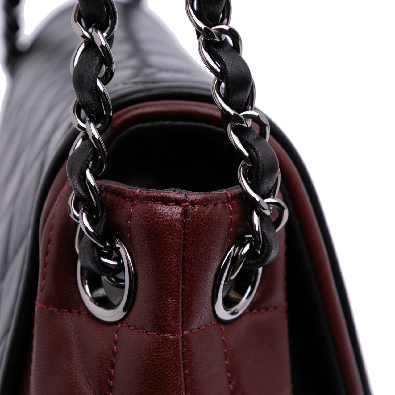 Chanel Bicolor Quilted Lambskin Twist Crescent Flap Rood