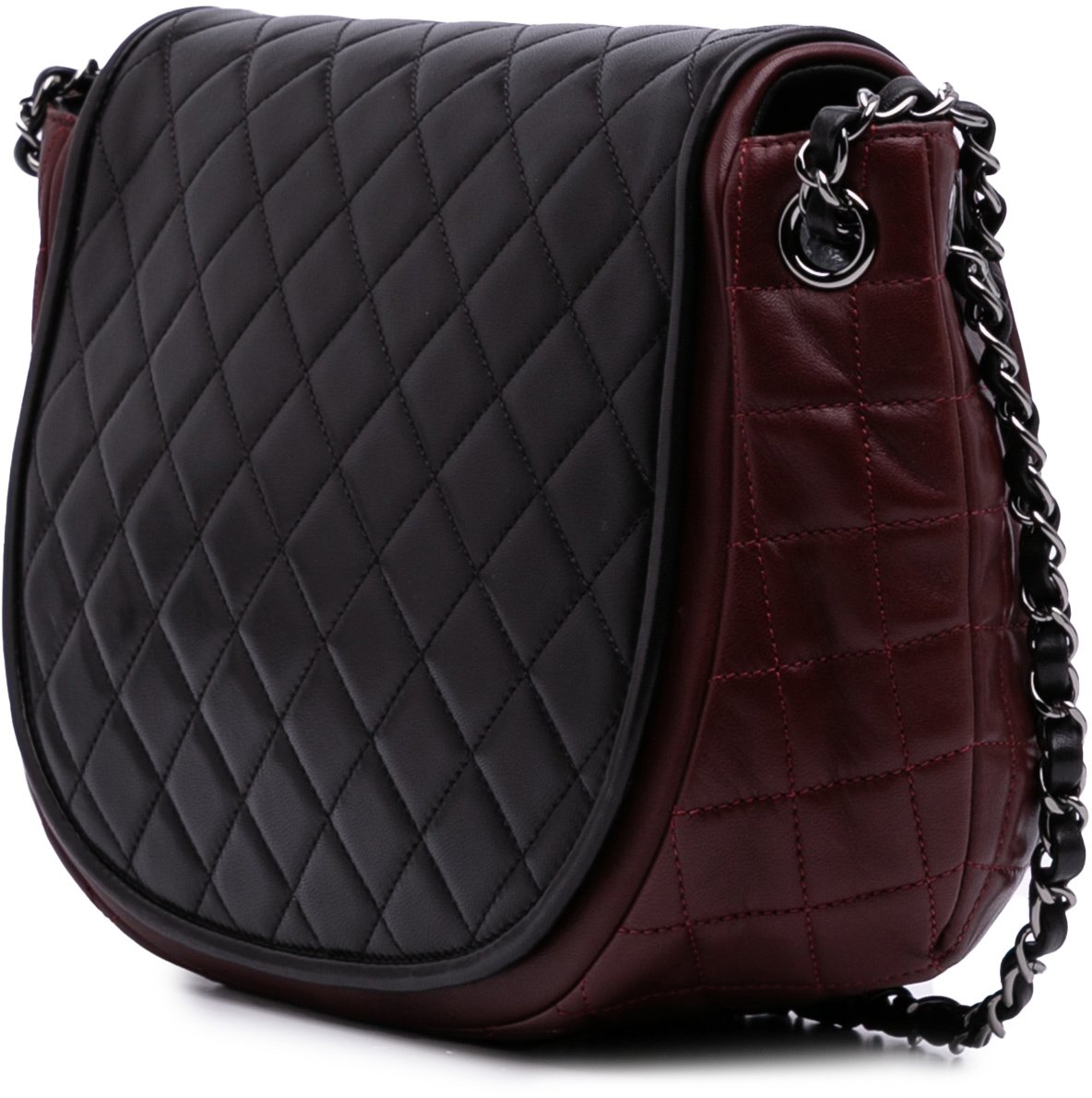 Chanel Bicolor Quilted Lambskin Twist Crescent Flap Rood