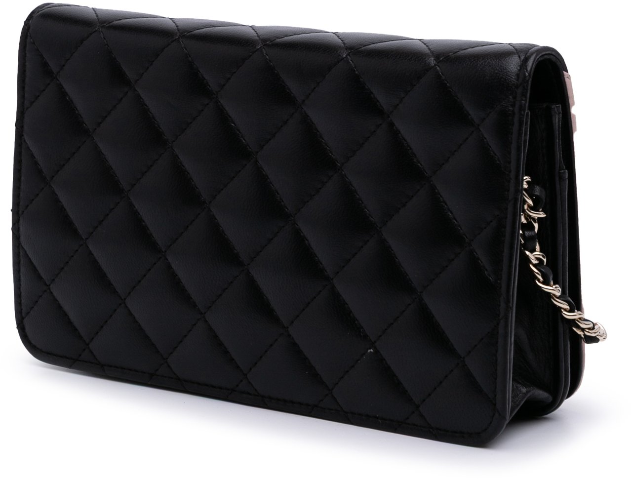 Chanel Bicolor Quilted Lambskin Camellia Wallet on Chain Zwart