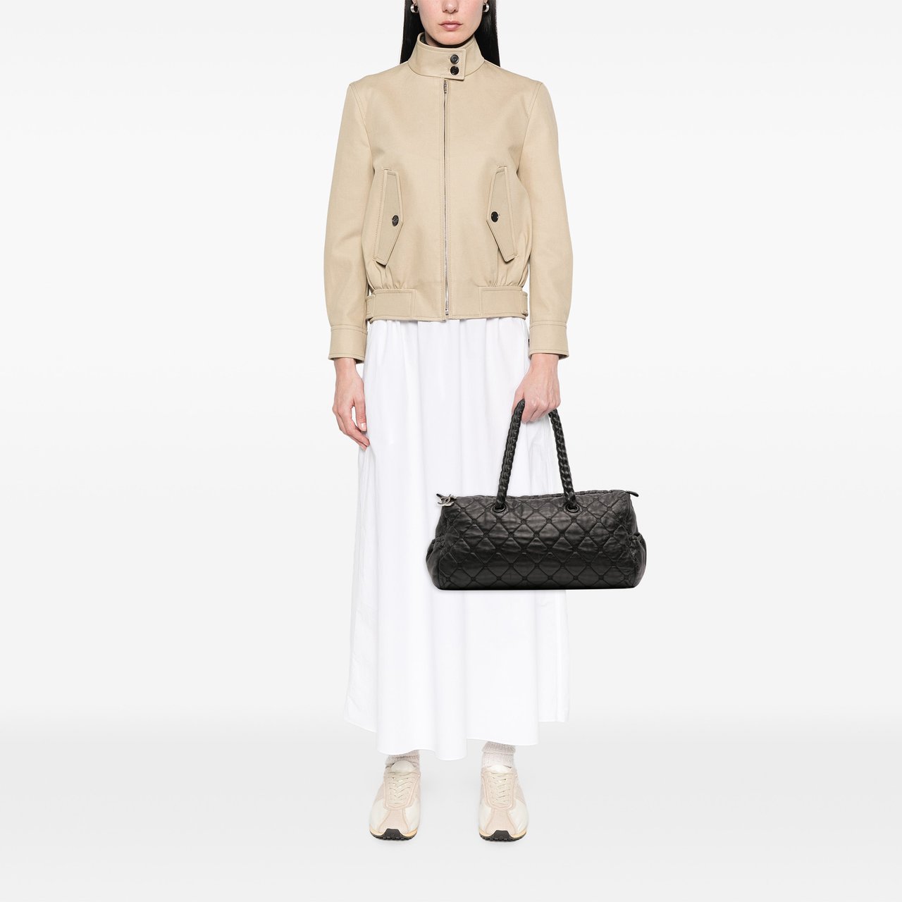 Chanel Quilted Lambskin Hidden Chain Bowler Bag Zwart