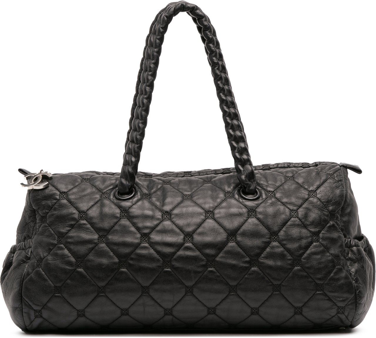 Chanel Quilted Lambskin Hidden Chain Bowler Bag Zwart