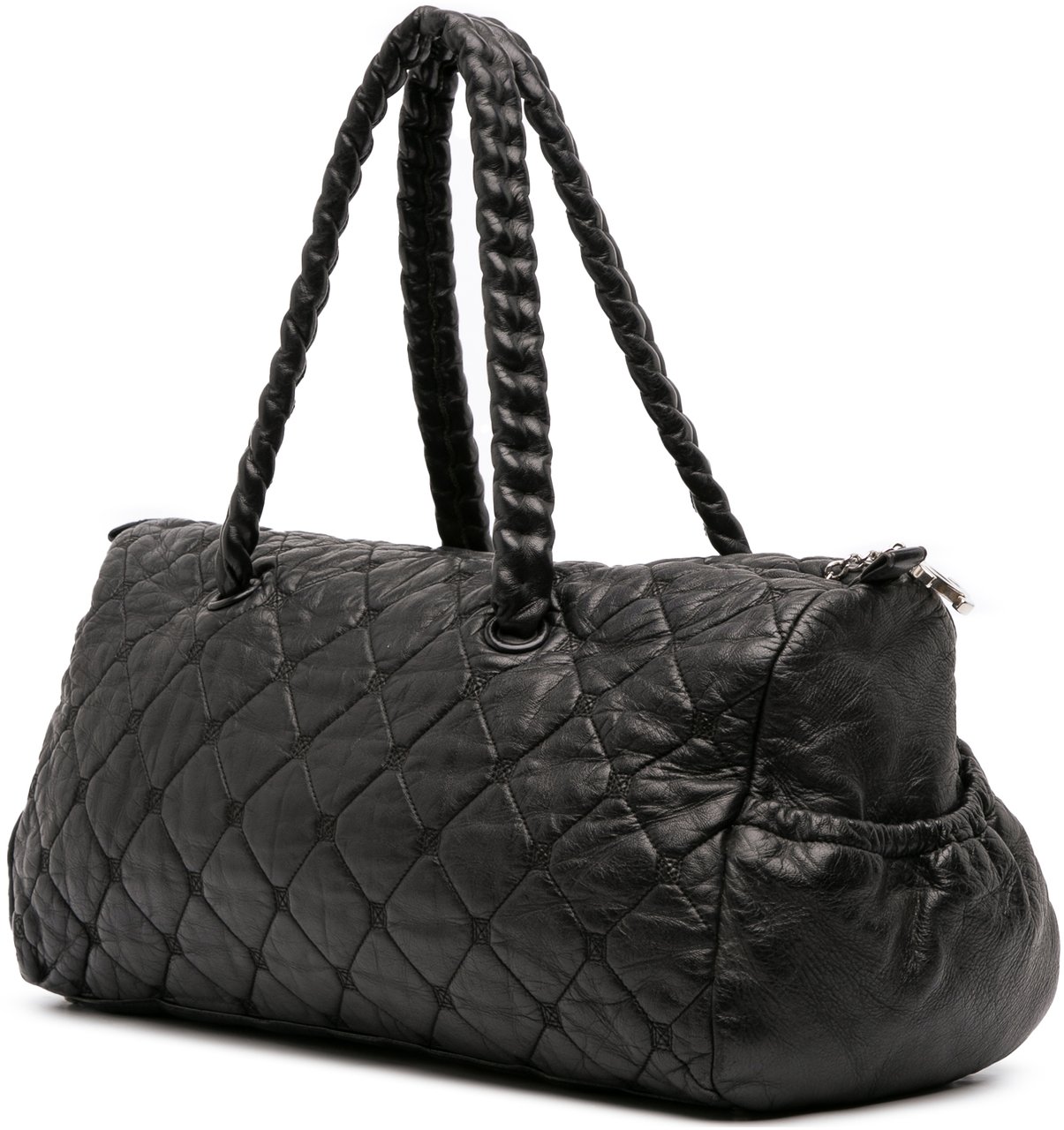 Chanel Quilted Lambskin Hidden Chain Bowler Bag Zwart