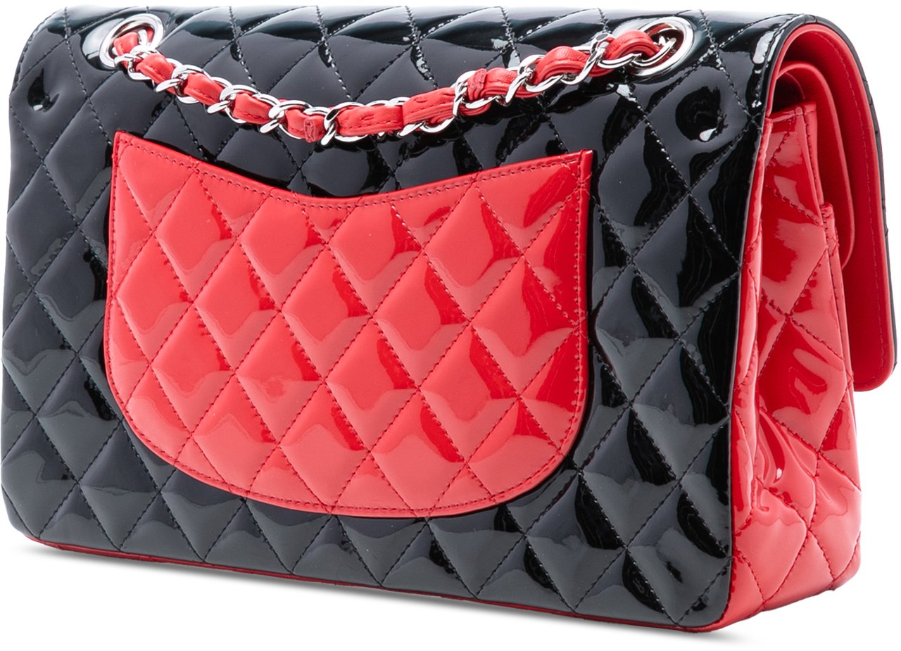 Chanel Medium Classic Bicolor Patent Double Flap Zwart