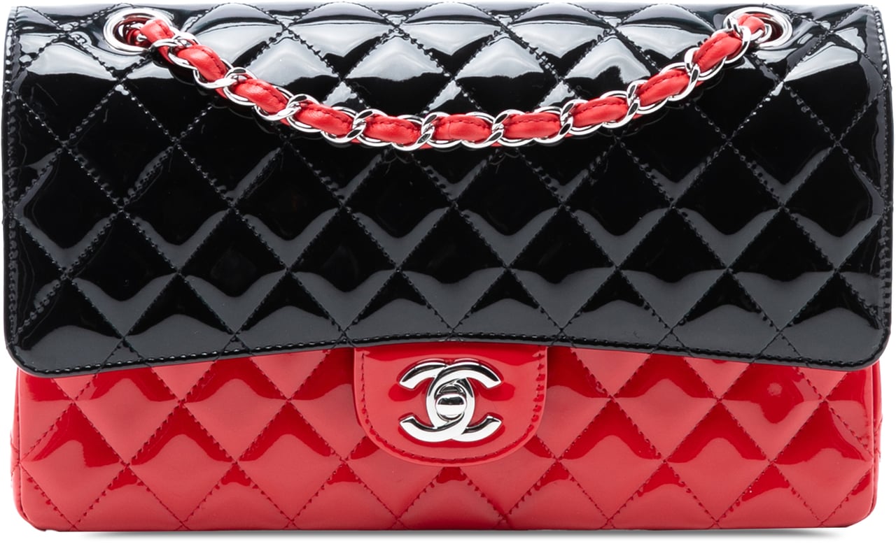 Chanel Medium Classic Bicolor Patent Double Flap Zwart