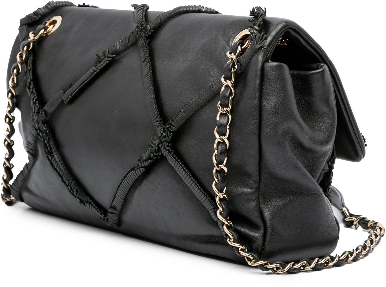 Chanel CC Lambskin Fringe Single Flap Zwart