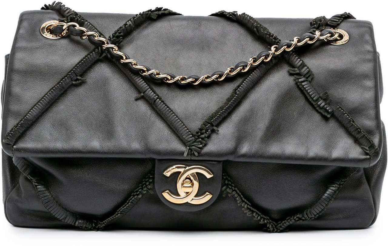 Chanel CC Lambskin Fringe Single Flap Zwart