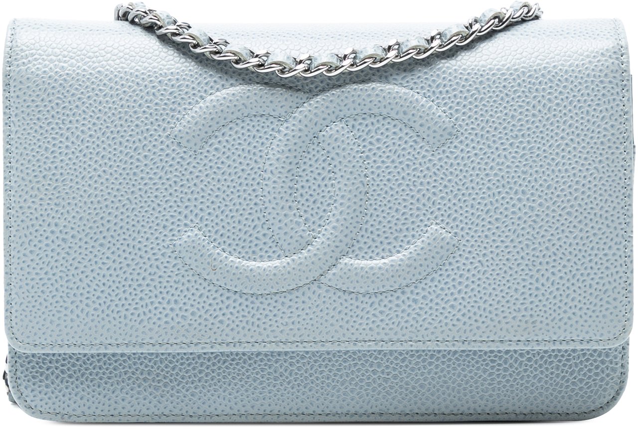 Chanel CC Caviar Wallet On Chain Blauw